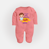 My First Tamil New Year Personalized Baby Full Body Suit – Festive Baby Boy Outfit - PEACH - New Born (Chest 7.5")