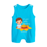 My First Tamil New Year Personalized Button Romper – Festive Baby Boy Outfit - SKY BLUE - New Born (Chest 18")