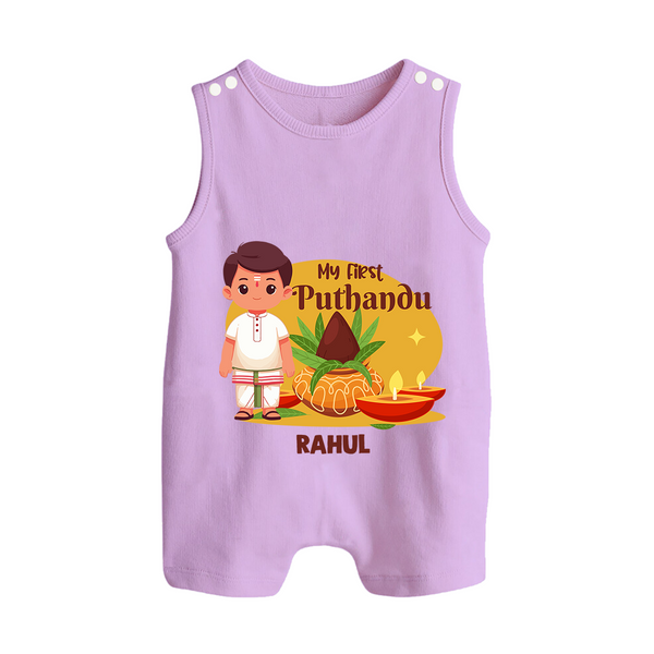 My First Tamil New Year Personalized Button Romper – Classic Traditional Outfit - LILAC - New Born (Chest 18")