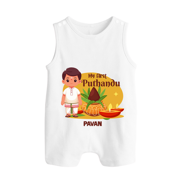 My First Tamil New Year Personalized Button Romper – Classic Traditional Outfit - WHITE - New Born (Chest 18")
