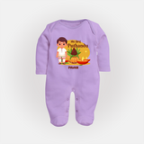 My First Tamil New Year Personalized Baby Full Body Suit – Classic Traditional Outfit - LILAC - New Born (Chest 7.5")