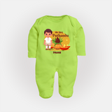 My First Tamil New Year Personalized Baby Full Body Suit – Classic Traditional Outfit - LIME GREEN - New Born (Chest 7.5")