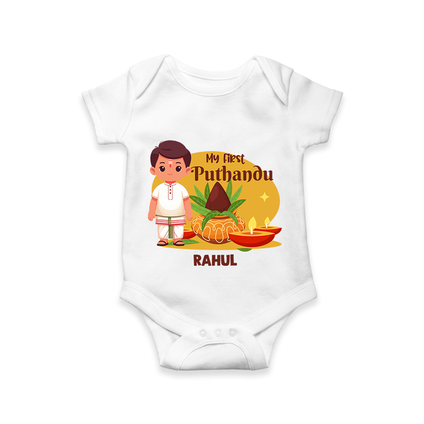 My First Tamil New Year Personalized Baby Romper – Classic Traditional Outfit - WHITE - New Born (Chest 14")