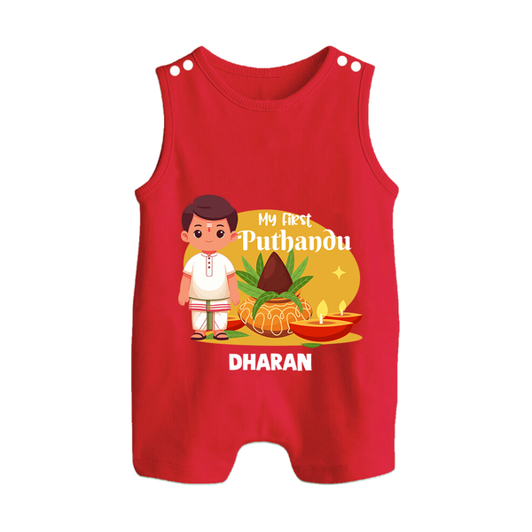 My First Tamil New Year Personalized Button Romper – Classic Traditional Outfit - RED - New Born (Chest 18")