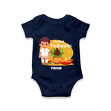 My First Tamil New Year Personalized Baby Romper – Classic Traditional Outfit - NAVY BLUE - New Born (Chest 14")