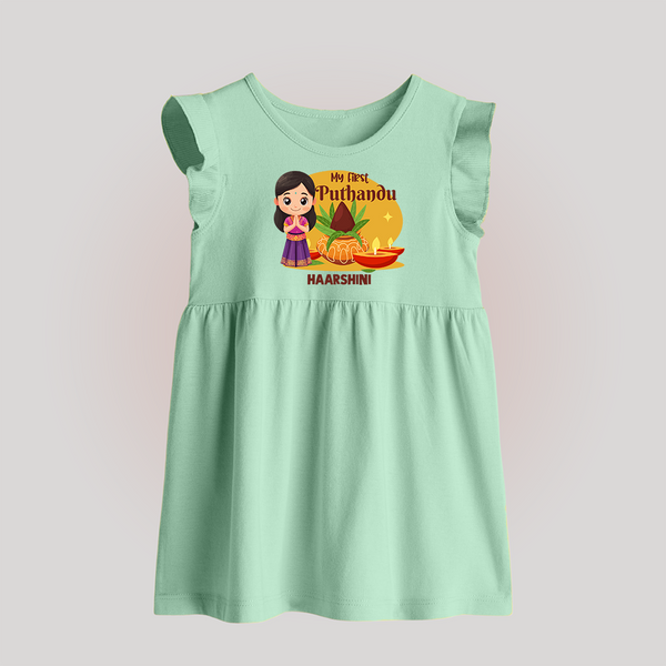 My First Puthandu Personalized Baby Frock – Traditional Tamil New Year Outfit - MINT GREEN - 0 - 3 Months Old (Chest 17")