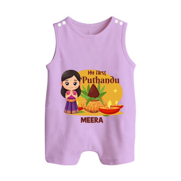 My First Puthandu Personalized Button Romper – Traditional Tamil New Year Outfit - LILAC - New Born (Chest 18")