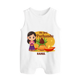 My First Puthandu Personalized Button Romper – Traditional Tamil New Year Outfit - WHITE - New Born (Chest 18")