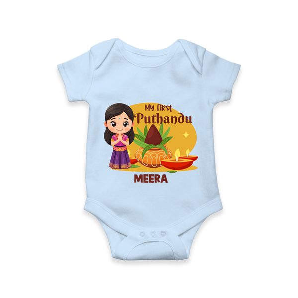 My First Puthandu Personalized Baby Romper – Traditional Tamil New Year Outfit - BABY BLUE - New Born (Chest 14")