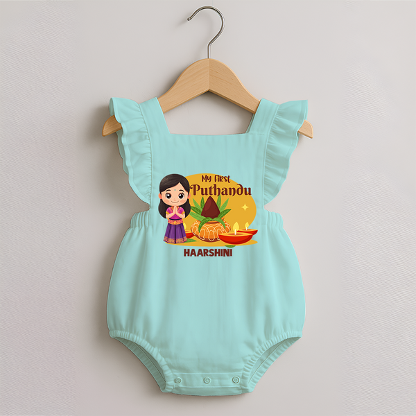 My First Puthandu Personalized Romper Frock – Traditional Tamil New Year Outfit - MINT GREEN - 0 - 3 Months Old (Chest 19")