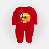 My First Puthandu Personalized Baby Full Body Suit – Traditional Tamil New Year Outfit - RED - New Born (Chest 7.5")