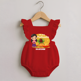 My First Puthandu Personalized Romper Frock – Traditional Tamil New Year Outfit - RED - 0 - 3 Months Old (Chest 19")