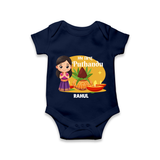 My First Puthandu Personalized Baby Romper – Traditional Tamil New Year Outfit - NAVY BLUE - New Born (Chest 14")
