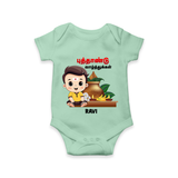 Happy Tamil New Year Personalized Baby Romper – Traditional Festive Outfit - MINT GREEN - New Born (Chest 14")