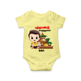 Happy Tamil New Year Personalized Baby Romper – Traditional Festive Outfit - PASTEL YELLOW - New Born (Chest 14")