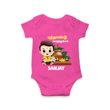Happy Tamil New Year Personalized Baby Romper – Traditional Festive Outfit - HOT PINK - New Born (Chest 14")