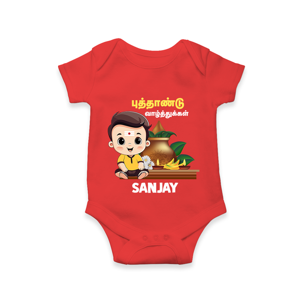 Happy Tamil New Year Personalized Baby Romper – Traditional Festive Outfit - RED - New Born (Chest 14")