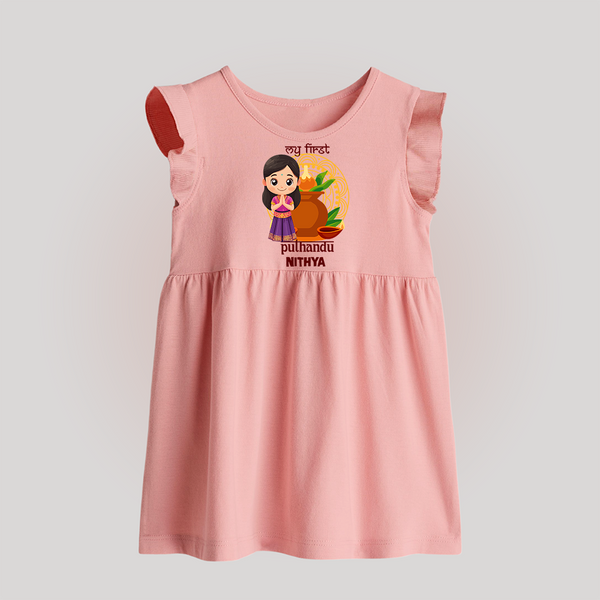 My First Puthandu Personalized Baby Frock – Cultural Baby Girl Outfit - BABY PINK - 0 - 3 Months Old (Chest 17")
