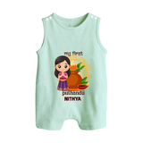 My First Puthandu Personalized Button Romper – Cultural Baby Girl Outfit - MINT GREEN - New Born (Chest 18")