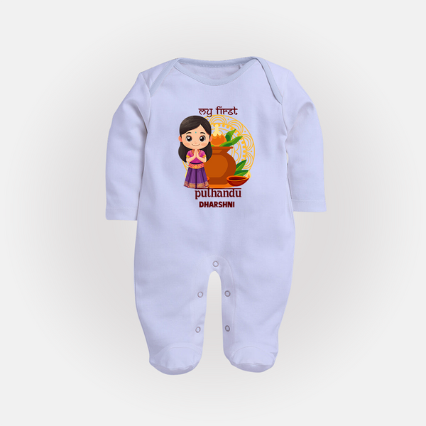 My First Puthandu Personalized Baby Full Body Suit – Cultural Baby Girl Outfit - BABY BLUE - New Born (Chest 7.5")