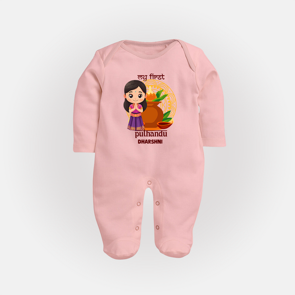 My First Puthandu Personalized Baby Full Body Suit – Cultural Baby Girl Outfit - BABY PINK - New Born (Chest 7.5")