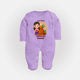 My First Puthandu Personalized Baby Full Body Suit – Cultural Baby Girl Outfit - LILAC - New Born (Chest 7.5")