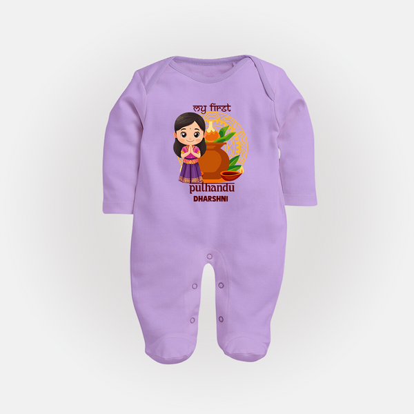 My First Puthandu Personalized Baby Full Body Suit – Cultural Baby Girl Outfit - LILAC - New Born (Chest 7.5")