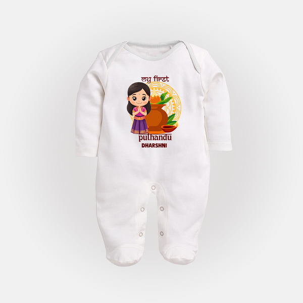 My First Puthandu Personalized Baby Full Body Suit – Cultural Baby Girl Outfit - WHITE - New Born (Chest 7.5")