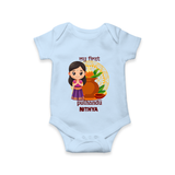 My First Puthandu Personalized Baby Romper – Cultural Baby Girl Outfit - BABY BLUE - New Born (Chest 14")