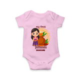 My First Puthandu Personalized Baby Romper – Cultural Baby Girl Outfit - BABY PINK - New Born (Chest 14")