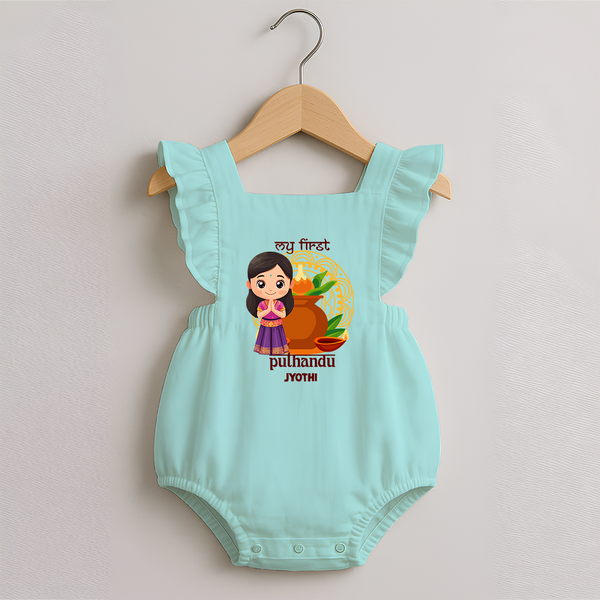 My First Puthandu Personalized Romper Frock – Cultural Baby Girl Outfit - MINT GREEN - 0 - 3 Months Old (Chest 19")