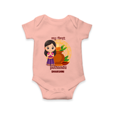 My First Puthandu Personalized Baby Romper – Cultural Baby Girl Outfit - PEACH - New Born (Chest 14")
