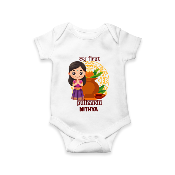 My First Puthandu Personalized Baby Romper – Cultural Baby Girl Outfit - WHITE - New Born (Chest 14")