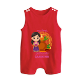 My First Puthandu Personalized Button Romper – Cultural Baby Girl Outfit - RED - New Born (Chest 18")