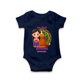 My First Puthandu Personalized Baby Romper – Cultural Baby Girl Outfit - NAVY BLUE - New Born (Chest 14")