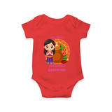 My First Puthandu Personalized Baby Romper – Cultural Baby Girl Outfit - RED - New Born (Chest 14")