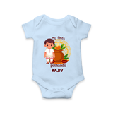 My First Puthandu Personalized Baby Romper – Traditional South Indian Outfit - BABY BLUE - New Born (Chest 14")