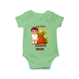 My First Puthandu Personalized Baby Romper – Traditional South Indian Outfit - GREEN - New Born (Chest 14")