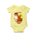 My First Puthandu Personalized Baby Romper – Traditional South Indian Outfit - PASTEL YELLOW - New Born (Chest 14")