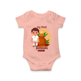 My First Puthandu Personalized Baby Romper – Traditional South Indian Outfit - PEACH - New Born (Chest 14")