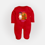 My First Puthandu Personalized Baby Full Body Suit – Traditional South Indian Outfit - RED - New Born (Chest 7.5")