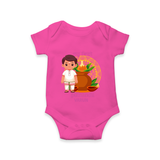 My First Puthandu Personalized Baby Romper – Traditional South Indian Outfit - HOT PINK - New Born (Chest 14")