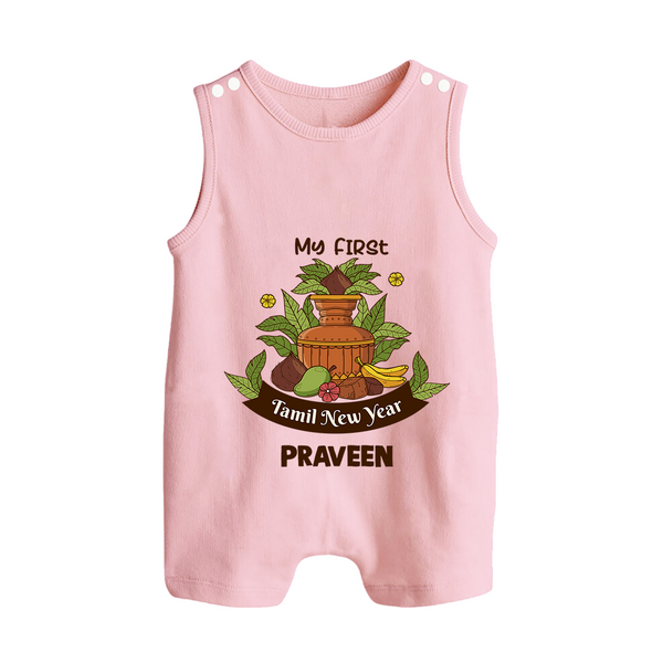 My First Tamil New Year Personalized Button Romper – Heritage Festive Outfit - BABY PINK - New Born (Chest 18")