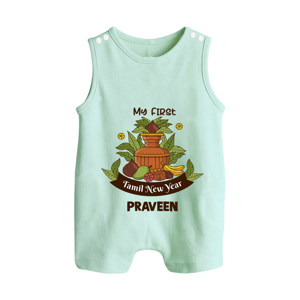 My First Tamil New Year Personalized Button Romper – Heritage Festive Outfit - MINT GREEN - New Born (Chest 18")