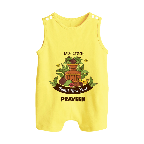 My First Tamil New Year Personalized Button Romper – Heritage Festive Outfit - PASTEL YELLOW - New Born (Chest 18")