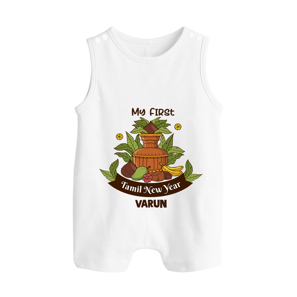 My First Tamil New Year Personalized Button Romper – Heritage Festive Outfit - WHITE - New Born (Chest 18")