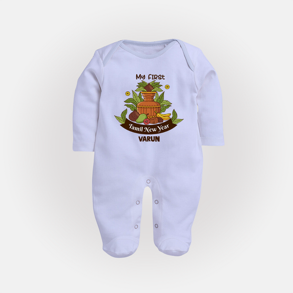 My First Tamil New Year Personalized Baby Full Body Suit – Heritage Festive Outfit - BABY BLUE - New Born (Chest 7.5")