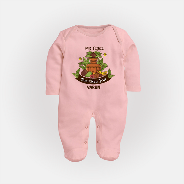 My First Tamil New Year Personalized Baby Full Body Suit – Heritage Festive Outfit - BABY PINK - New Born (Chest 7.5")