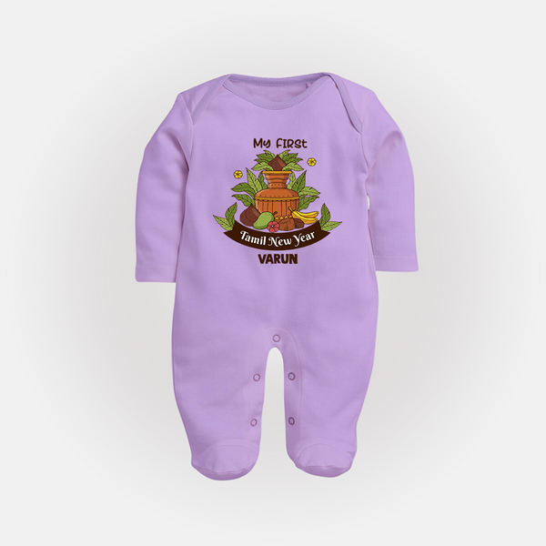 My First Tamil New Year Personalized Baby Full Body Suit – Heritage Festive Outfit - LILAC - New Born (Chest 7.5")