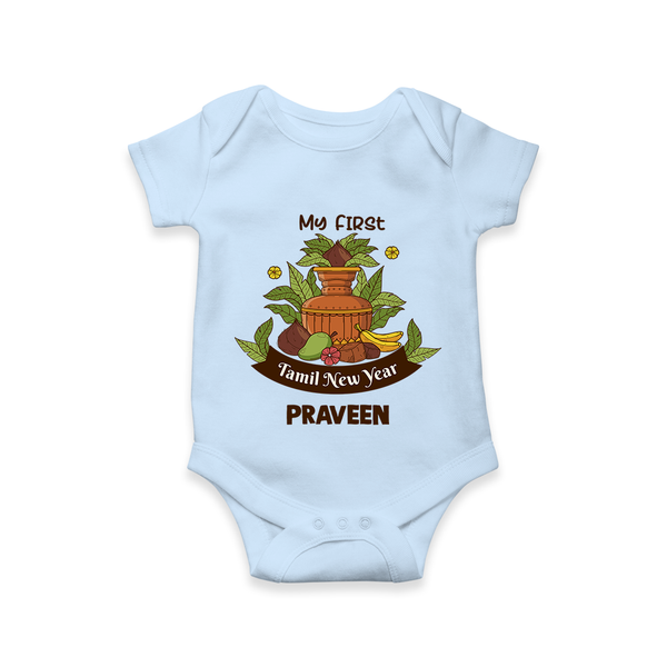 My First Tamil New Year Personalized Baby Romper – Heritage Festive Outfit - BABY BLUE - New Born (Chest 14")